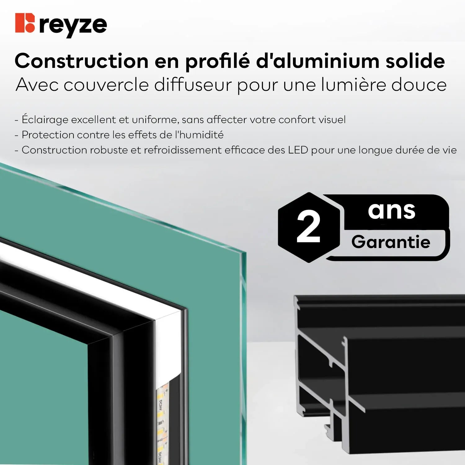 Miroir LED Carré | Sans Boutons Tactiles | Lumière blanche froide - Reyze Série Simetria Modèle 8
