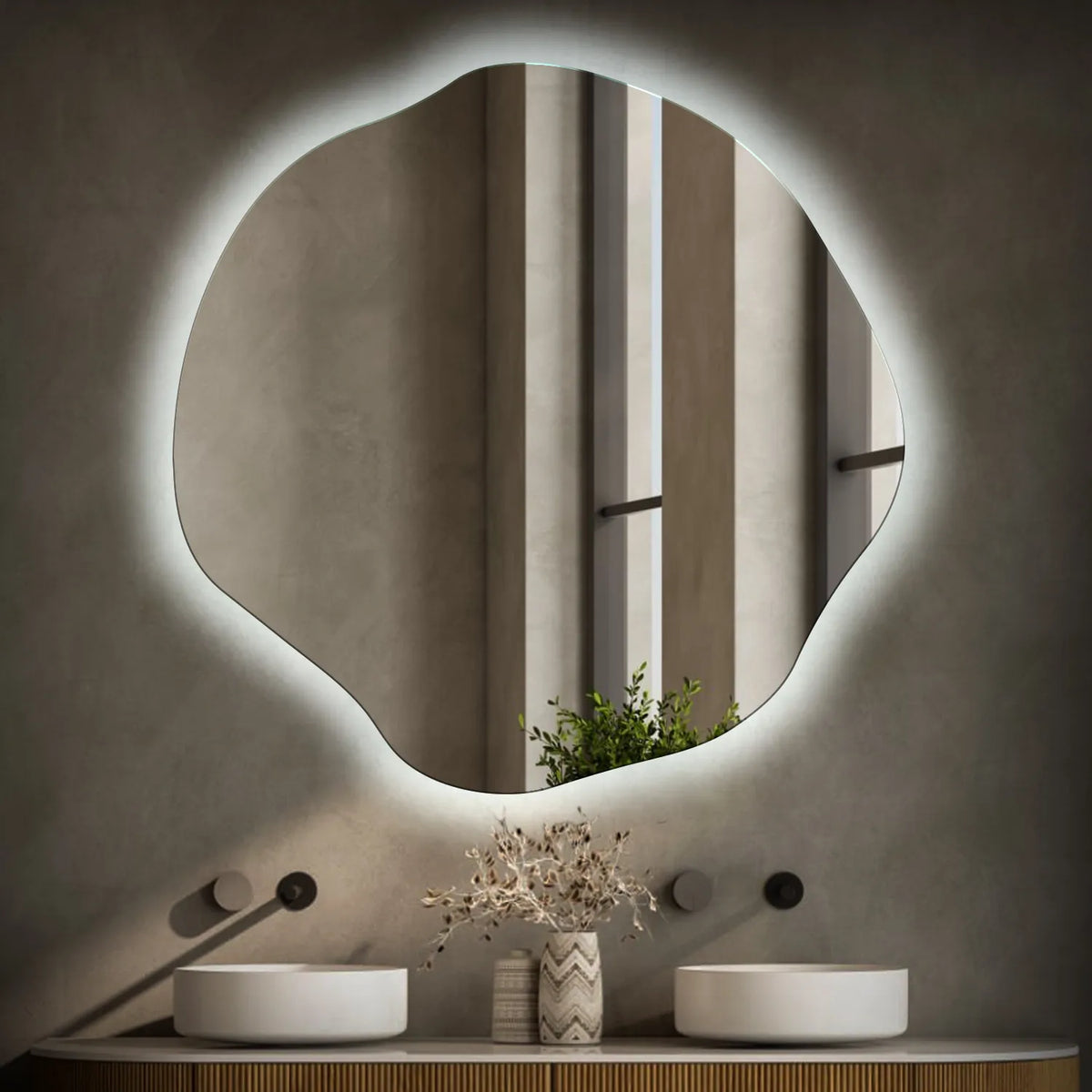 Miroir LED Asymétrique Ovale | Sans Boutons Tactiles | Lumière blanche froide - Reyze Série Ambient Modèle 1