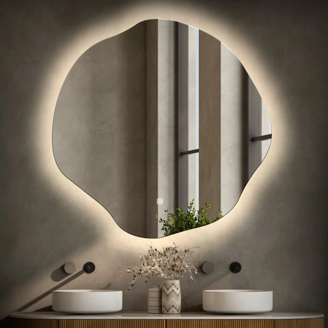 Miroir LED Asymétrique Ovale | Bouton Tactile | Lumière blanche neutre - Reyze Série Ambient Modèle 1
