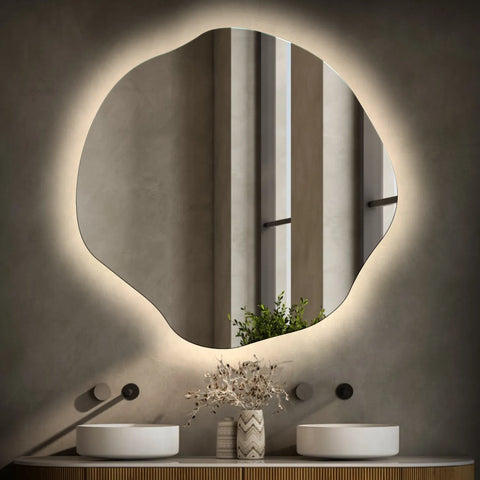 Miroir LED Asymétrique Ovale | Sans Boutons Tactiles | Lumière blanche neutre - Reyze Série Ambient Modèle 1