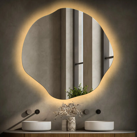Miroir LED Asymétrique Ovale | Sans Boutons Tactiles | Lumière Blanche Chaude - Reyze Série Ambient Modèle 1