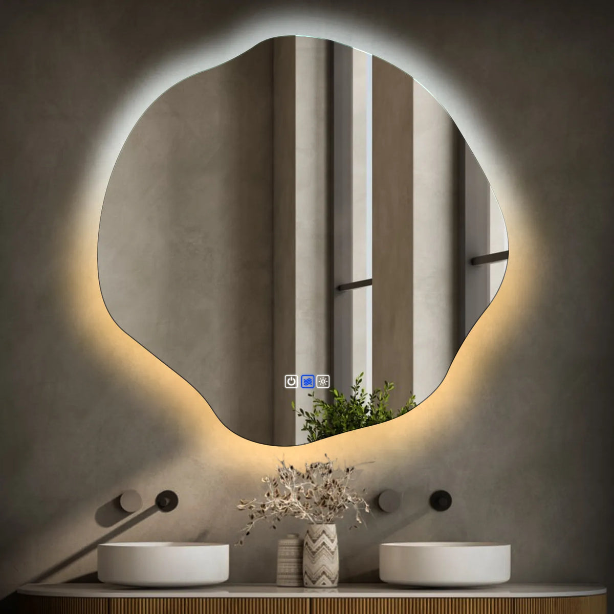 Miroir LED Asymétrique Ovale | boutons tactiles | Fonction Anti-Buée | Température de couleur réglable - Reyze Série Ambient Modèle 1
