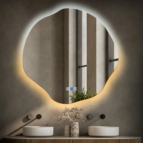 Miroir LED Asymétrique Ovale | boutons tactiles | Fonction Anti-Buée | Température de couleur réglable - Reyze Série Ambient Modèle 1