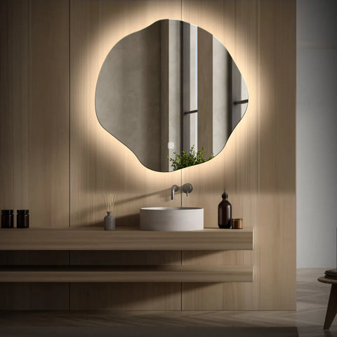 Miroir LED Asymétrique Ovale | Bouton Tactile | Lumière blanche neutre - Reyze Série Ambient Modèle 1