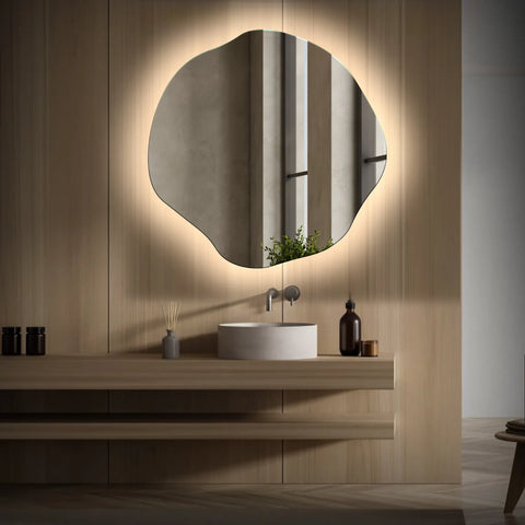Miroir LED Asymétrique Ovale | Sans Boutons Tactiles | Lumière blanche neutre - Reyze Série Ambient Modèle 1