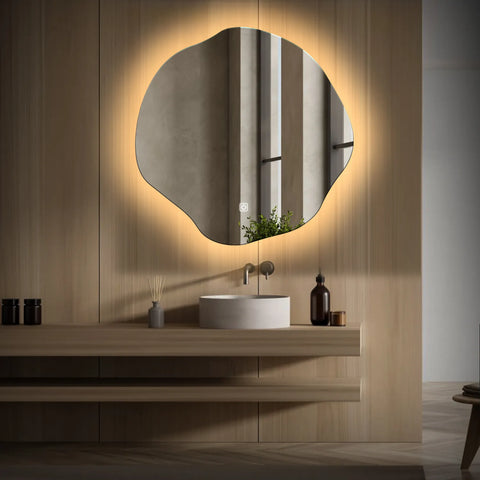 Miroir LED Asymétrique Ovale | Bouton Tactile | Lumière Blanche Chaude - Reyze Série Ambient Modèle 1