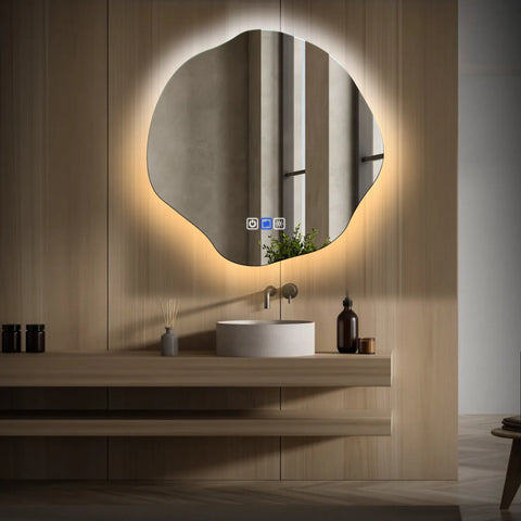 Miroir LED Asymétrique Ovale | boutons tactiles | Fonction Anti-Buée | Température de couleur réglable - Reyze Série Ambient Modèle 1