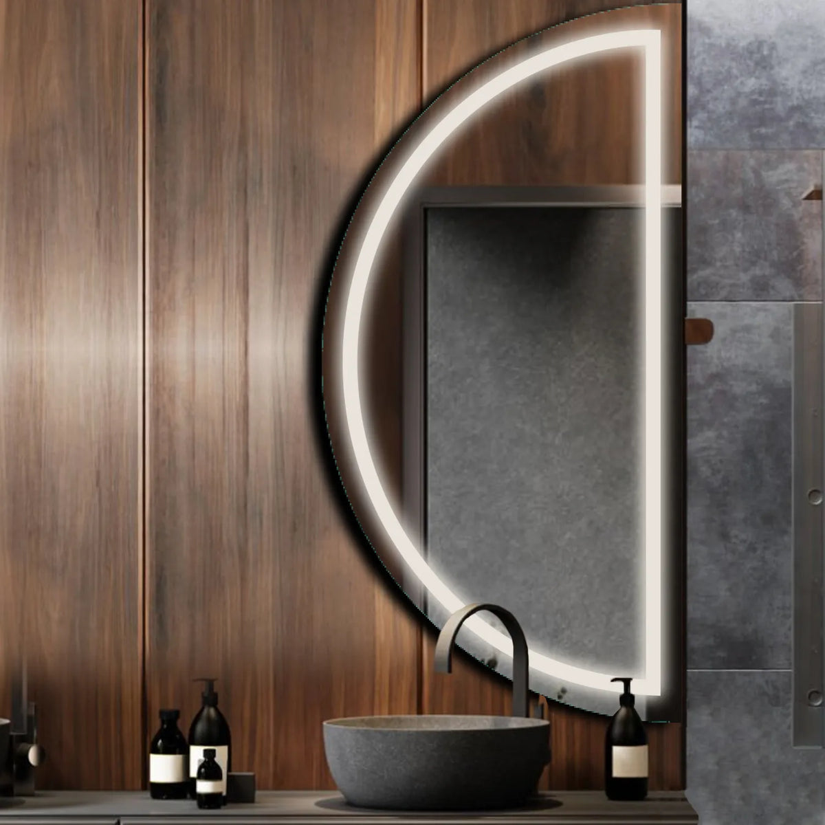 Miroir LED Demi-Lune | Sans Boutons Tactiles | Lumière blanche neutre - Reyze Série Salono Modèle 1 - Côté Droit