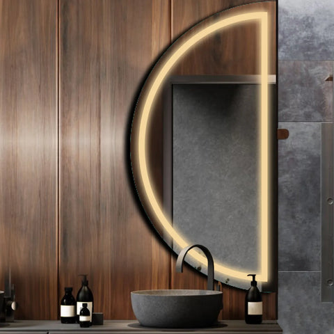 Miroir LED Demi-Lune | Sans Boutons Tactiles | Lumière Blanche Chaude - Reyze Série Salono Modèle 1 - Côté Droit