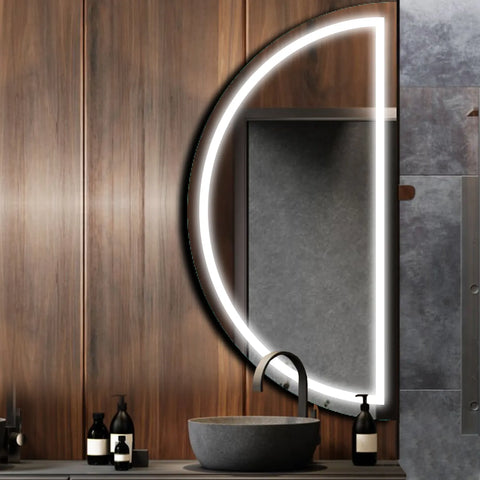 Miroir LED Demi-Lune | Sans Boutons Tactiles | Lumière blanche froide - Reyze Série Salono Modèle 1 - Côté Droit