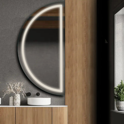 Miroir LED Demi-Lune | Sans Boutons Tactiles | Lumière blanche neutre - Reyze Série Salono Modèle 1 - Côté Droit