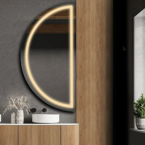 Miroir LED Demi-Lune | Sans Boutons Tactiles | Lumière Blanche Chaude - Reyze Série Salono Modèle 1 - Côté Droit