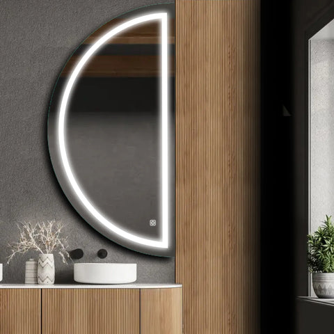 Miroir LED Demi-Lune | Bouton Tactile | Lumière blanche froide - Reyze Série Salono Modèle 1 - Côté Droit