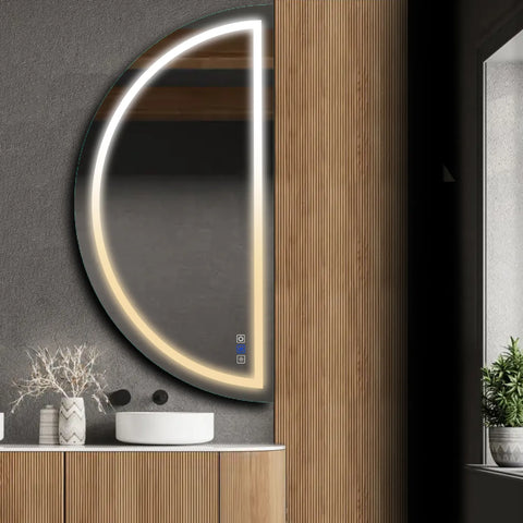 Miroir LED Demi-Lune | boutons tactiles | Fonction Anti-Buée | Température de couleur réglable - Reyze Série Salono Modèle 1 - Côté Droit