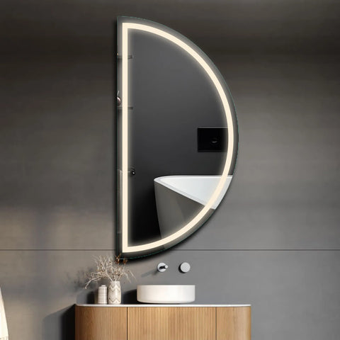 Miroir LED Demi-Lune | Sans Boutons Tactiles | Lumière blanche neutre - Reyze Série Salono Modèle 1 - Côté Gauche