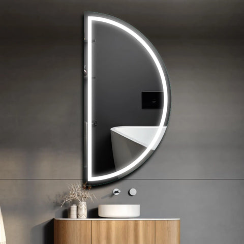Miroir LED Demi-Lune | Sans Boutons Tactiles | Lumière blanche froide - Reyze Série Salono Modèle 1 - Côté Gauche