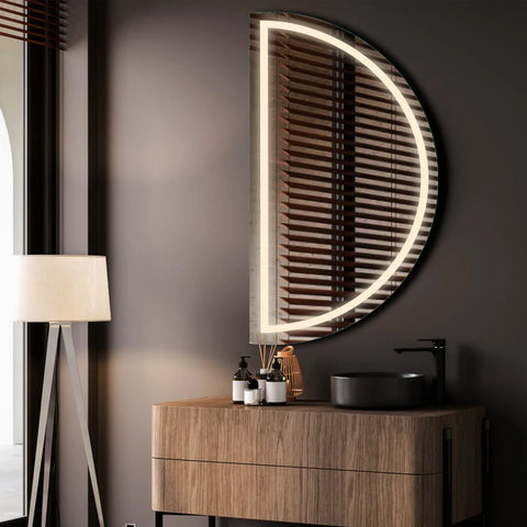 Miroir LED Demi-Lune | Sans Boutons Tactiles | Lumière blanche neutre - Reyze Série Salono Modèle 1 - Côté Gauche