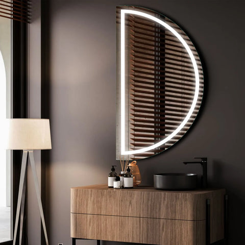 Miroir LED Demi-Lune | Sans Boutons Tactiles | Lumière blanche froide - Reyze Série Salono Modèle 1 - Côté Gauche