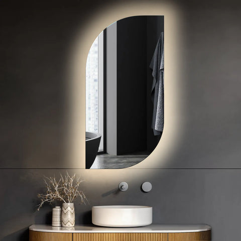 Miroir LED Semi-Ovale 1 | Sans Boutons Tactiles | Lumière blanche neutre - Reyze Série Ambient Modèle 1