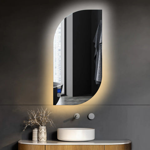 Miroir LED Semi-Ovale 1 | boutons tactiles | Fonction Anti-Buée | Température de couleur réglable - Reyze Série Ambient Modèle 1