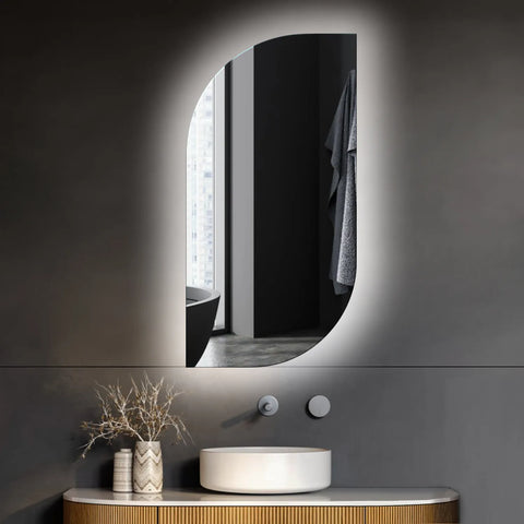 Miroir LED Semi-Ovale 1 | Sans Boutons Tactiles | Lumière blanche froide - Reyze Série Ambient Modèle 1