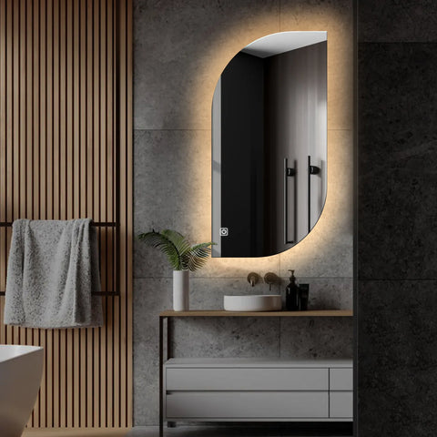 Miroir LED Semi-Ovale 1 | Bouton Tactile | Lumière Blanche Chaude - Reyze Série Ambient Modèle 1