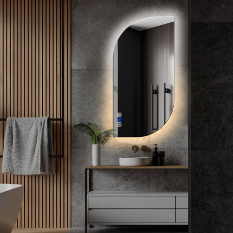 Miroir LED Semi-Ovale 1 | boutons tactiles | Fonction Anti-Buée | Température de couleur réglable - Reyze Série Ambient Modèle 1