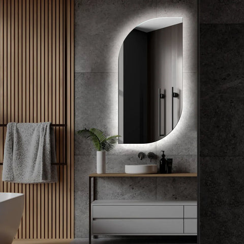 Miroir LED Semi-Ovale 1 | Sans Boutons Tactiles | Lumière blanche froide - Reyze Série Ambient Modèle 1