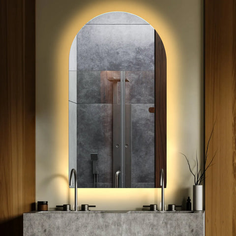 Miroir LED Semi-Ovale 2 | Sans Boutons Tactiles | Lumière Blanche Chaude - Reyze Série Ambient Modèle 1