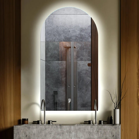 Miroir LED Semi-Ovale 2 | Bouton Tactile | Lumière blanche froide - Reyze Série Ambient Modèle 1