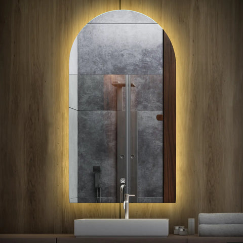 Miroir LED Semi-Ovale 2 | Bouton Tactile | Lumière Blanche Chaude - Reyze Série Ambient Modèle 1