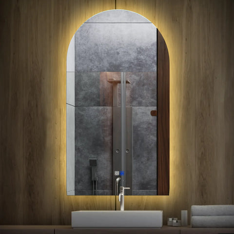 Miroir LED Semi-Ovale 2 | boutons tactiles | Fonction Anti-Buée | Lumière Blanche Chaude - Reyze Série Ambient Modèle 1