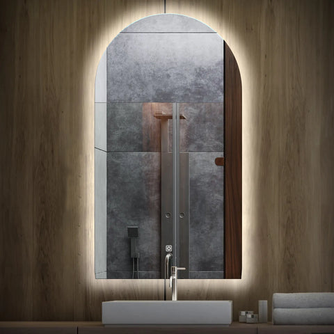 Miroir LED Semi-Ovale 2 | Bouton Tactile | Lumière blanche froide - Reyze Série Ambient Modèle 1