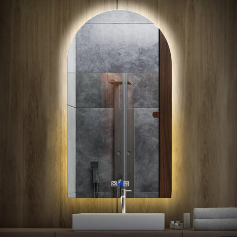 Miroir LED Semi-Ovale 2 | boutons tactiles | Fonction Anti-Buée | Température de couleur réglable - Reyze Série Ambient Modèle 1