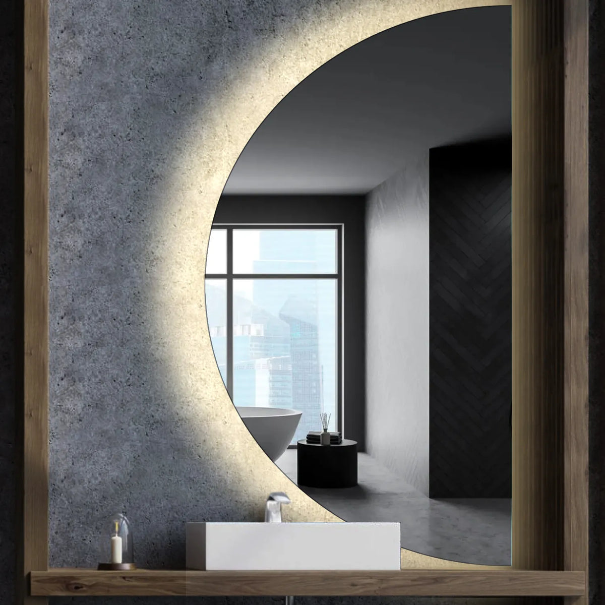 Miroir LED Demi-Lune | Sans Boutons Tactiles | Lumière blanche neutre - Reyze Série Ambient Modèle 1 - Côté Droit