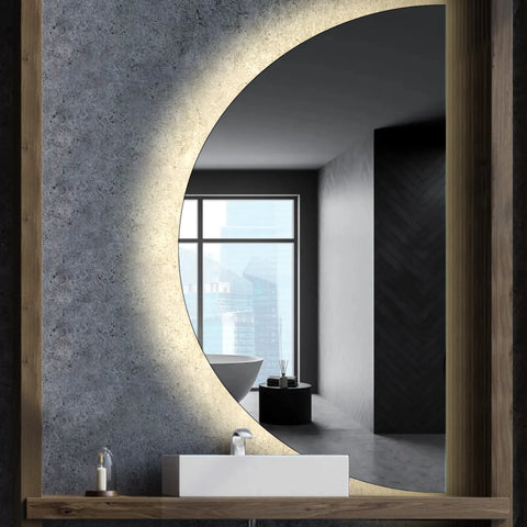 Miroir LED Demi-Lune | Sans Boutons Tactiles | Lumière blanche neutre - Reyze Série Ambient Modèle 1 - Côté Droit