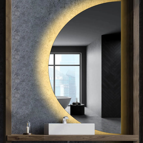 Miroir LED Demi-Lune | Sans Boutons Tactiles | Lumière Blanche Chaude - Reyze Série Ambient Modèle 1 - Côté Droit