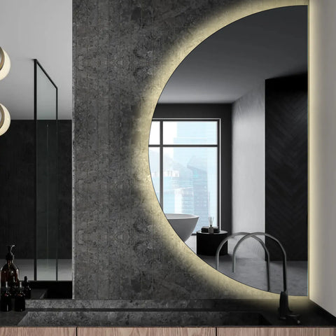 Miroir LED Demi-Lune | Sans Boutons Tactiles | Lumière blanche neutre - Reyze Série Ambient Modèle 1 - Côté Droit