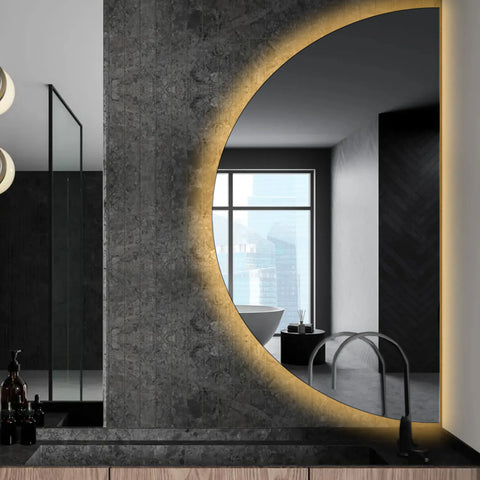 Miroir LED Demi-Lune | Sans Boutons Tactiles | Lumière Blanche Chaude - Reyze Série Ambient Modèle 1 - Côté Droit