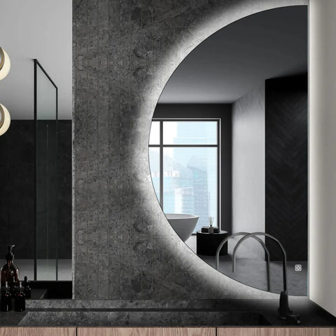 Miroir LED Demi-Lune | Bouton Tactile | Lumière blanche froide - Reyze Série Ambient Modèle 1 - Côté Droit