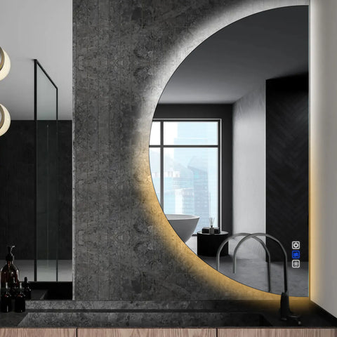Miroir LED Demi-Lune | boutons tactiles | Fonction Anti-Buée | Température de couleur réglable - Reyze Série Ambient Modèle 1 - Côté Droit