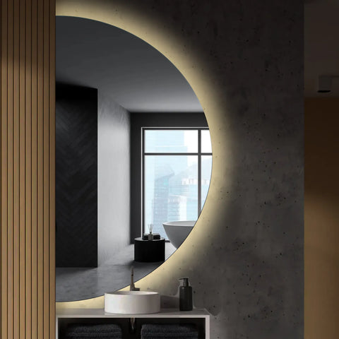 Miroir LED Demi-Lune | Sans Boutons Tactiles | Lumière blanche neutre - Reyze Série Ambient Modèle 1 - Côté Gauche