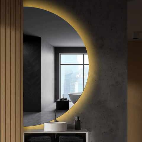 Miroir LED Demi-Lune | Sans Boutons Tactiles | Lumière Blanche Chaude - Reyze Série Ambient Modèle 1 - Côté Gauche