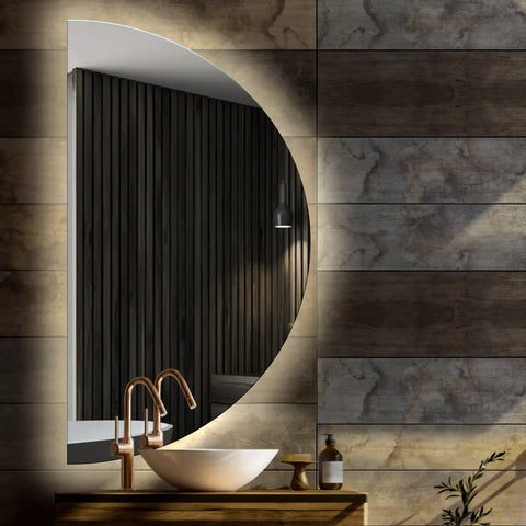 Miroir LED Demi-Lune | Sans Boutons Tactiles | Lumière blanche neutre - Reyze Série Ambient Modèle 1 - Côté Gauche