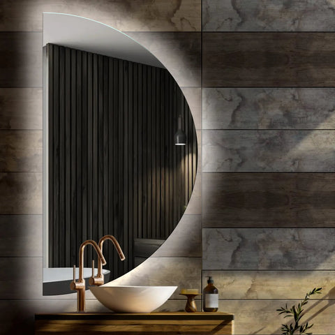 Miroir LED Demi-Lune | Sans Boutons Tactiles | Lumière blanche froide - Reyze Série Ambient Modèle 1 - Côté Gauche